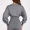 Moya Fine-Knit Long-Sleeve Romper in Grey