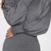 Moya Fine-Knit Long-Sleeve Romper in Grey
