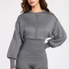 Moya Fine-Knit Long-Sleeve Romper in Grey
