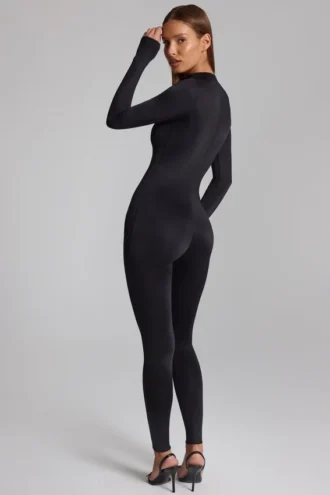 Musa High Neck Long Sleeve Jumpsuit in Black