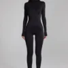 Musa High Neck Long Sleeve Jumpsuit in Black