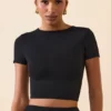 Myaree Cap Sleeve Crop Top in Black