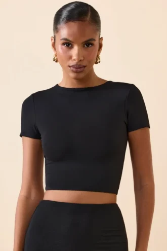 Myaree Cap Sleeve Crop Top in Black