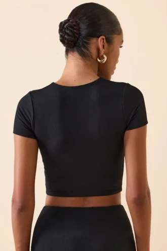 Myaree Cap Sleeve Crop Top in Black