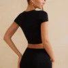 Myaree Cap Sleeve Crop Top in Black