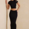 Myaree Cap Sleeve Crop Top in Black