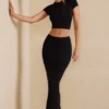 Myaree Cap Sleeve Crop Top in Black