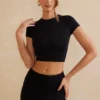 Myaree Cap Sleeve Crop Top in Black