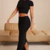 Myaree Cap Sleeve Crop Top in Black