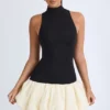 Nabila Modal Turtleneck Drop-Waist Bubble Hem Mini Dress in Black
