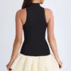 Nabila Modal Turtleneck Drop-Waist Bubble Hem Mini Dress in Black