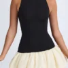 Nabila Modal Turtleneck Drop-Waist Bubble Hem Mini Dress in Black