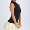 Nabila Modal Turtleneck Drop-Waist Bubble Hem Mini Dress in Black