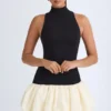 Nabila Modal Turtleneck Drop-Waist Bubble Hem Mini Dress in Black
