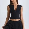 Nada Layered Pleated Low-Rise Mini Skirt in Black