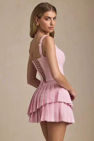 Nada Layered Pleated Low-Rise Mini Skirt in Soft Pink