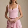 Nada Layered Pleated Low-Rise Mini Skirt in Soft Pink