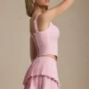 Nada Layered Pleated Low-Rise Mini Skirt in Soft Pink