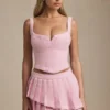 Nada Layered Pleated Low-Rise Mini Skirt in Soft Pink
