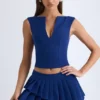 Nada Layered Pleated Low-Rise Mini Skirt in True Navy