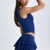 Nada Layered Pleated Low-Rise Mini Skirt in True Navy