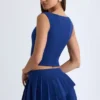 Nada Layered Pleated Low-Rise Mini Skirt in True Navy