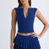Nada Layered Pleated Low-Rise Mini Skirt in True Navy
