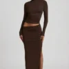 Nadina Modal Asymmetric-Waist Maxi Skirt in Chocolate Brown