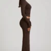 Nadina Modal Asymmetric-Waist Maxi Skirt in Chocolate Brown