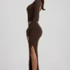 Nadina Modal Asymmetric-Waist Maxi Skirt in Chocolate Brown