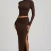 Nadina Modal Asymmetric-Waist Maxi Skirt in Chocolate Brown