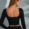 Nadiya Square-Neck Long-Sleeve Crop Top in Black