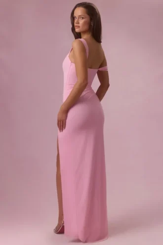 Naelle Mesh Draped Corset Gown in Candyfloss Pink