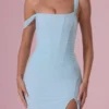 Naelle Mesh Draped Corset Gown in Light Aqua