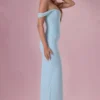 Naelle Mesh Draped Corset Gown in Light Aqua