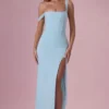 Naelle Mesh Draped Corset Gown in Light Aqua