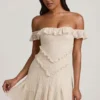 Nahida Off-Shoulder Lace A-Line Mini Dress in Ivory