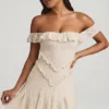 Nahida Off-Shoulder Lace A-Line Mini Dress in Ivory