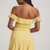 Nahida Off-Shoulder Lace A-Line Mini Dress in Pastel Yellow