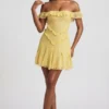 Nahida Off-Shoulder Lace A-Line Mini Dress in Pastel Yellow