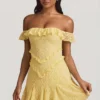 Nahida Off-Shoulder Lace A-Line Mini Dress in Pastel Yellow