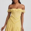 Nahida Off-Shoulder Lace A-Line Mini Dress in Pastel Yellow