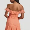 Nahida Off-Shoulder Lace A-Line Mini Dress in Peach