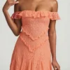 Nahida Off-Shoulder Lace A-Line Mini Dress in Peach