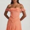 Nahida Off-Shoulder Lace A-Line Mini Dress in Peach
