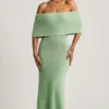 Naia Bouclé Off-Shoulder Maxi Dress in Mint