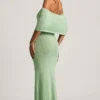 Naia Bouclé Off-Shoulder Maxi Dress in Mint