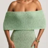 Naia Bouclé Off-Shoulder Maxi Dress in Mint