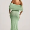 Naia Bouclé Off-Shoulder Maxi Dress in Mint