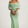 Naia Bouclé Off-Shoulder Maxi Dress in Mint